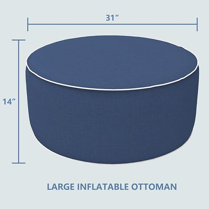 LVTXIII Inflatable Stool Ottoman Footrest with Handle, All Weather Footrest Seat, Indoor or Outdoor Pouf for Home Patio Garden and Camping Use, D31 xH14, Large Round, Navy Textured