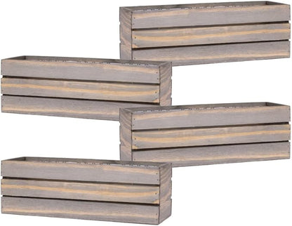 Wood Planter Box with Wine Crate Styled, 12x4 Inch Rectangular, Rustic Barn Wood, Plastic Liner, Wedding Flowers Holder, Home and Venue (12x4 Wine Crate Set of 4, Natural)
