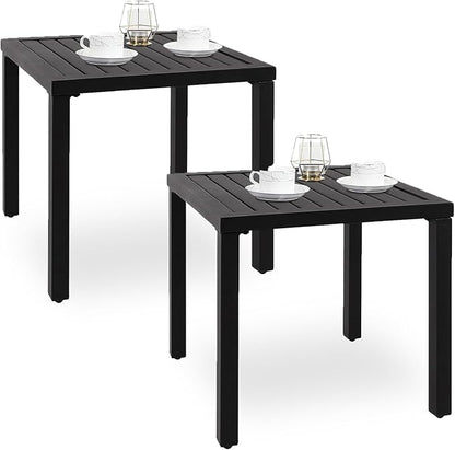 PHI VILLA Outdoor Patio Side Table Set of 2, 19" Small Black Metal Square End Table, Outside Coffee Bistro Table for Porch, Deck, Balcony, Indoor