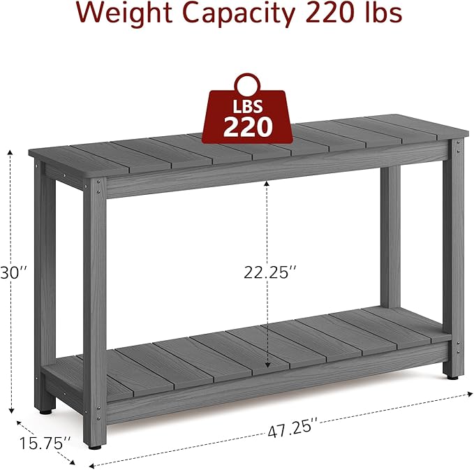 Stoog All-Weather Console Table, 2-Tier Patio Console Table Outdoor with Storage, Low Maintenance, and Never Fade or Rot, Grey