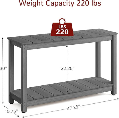 Stoog All-Weather Console Table, 2-Tier Patio Console Table Outdoor with Storage, Low Maintenance, and Never Fade or Rot, Grey