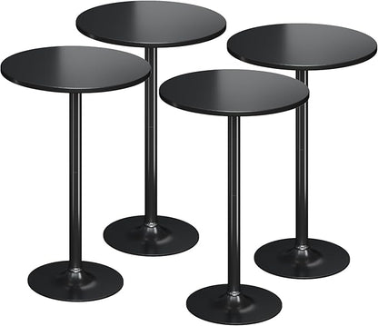Flamaker Round Bistro Pub Table Modern Style Metal Base MDF Top Cocktail Bar Table Counter Bar Height for Pub, Dining Room, Party (4, Full Black)