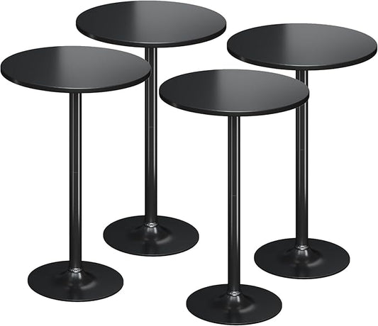 Flamaker Round Bistro Pub Table Modern Style Metal Base MDF Top Cocktail Bar Table Counter Bar Height for Pub, Dining Room, Party (4, Full Black)