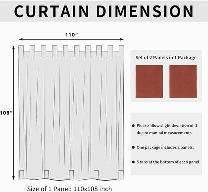 Easy-Going Outdoor Patio Curtains Detachable Tab Top Windproof Weatherproof Curtain for Cabana, Porch, Pergola and Gazebo, Tab Bottom Drape, 2 Panels, 110W x 108L inch, Terra Red