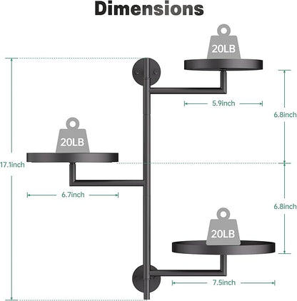 Window Rotating Plant Stand Shelf Indoor Black Metal Floating Shelves 3-Tier Wall Mount Plant Holders for Living Room Wall Planter Modern Home Decor for Gardening