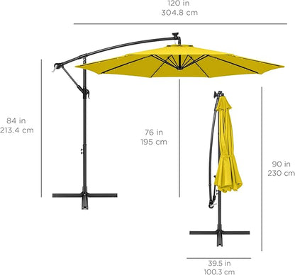 Best Choice Products 10ft Solar LED Offset Cantilever Hanging Market Patio Umbrella, 8 Sturdy Ribs, Easy Adjustment - Yellow