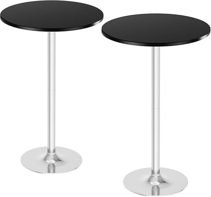 Flamaker Round Bistro Pub Table Modern Style Metal Base MDF Top Cocktail Bar Table Counter Bar Height for Pub, Dining Room, Party (2, Black-Silver)