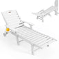 Ciokea Lounge Chair Outdoor, Oversized Chaise Lounge Chair with 5 Positions, HDPE, Patio Lounge Chair with Wheels & Cup Holder for Pool, Deck, Poolside, White