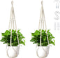 Macrame Plant Hanger Set of 2, 35 Inch Indoor Hanging Planter with 4 Hooks, Macrame Plant Hangers for Pots, No Tassels Boho Home Decor, Ivory (Pots Not Included)
