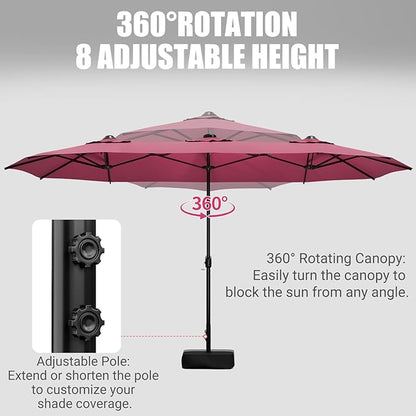 LEVELEVE 14FT Double-Sided Patio Umbrella with Base Included, Large Outdoor Rectangular Market Umbrella for Backyard, Poolside, Lawn & Garden,Red