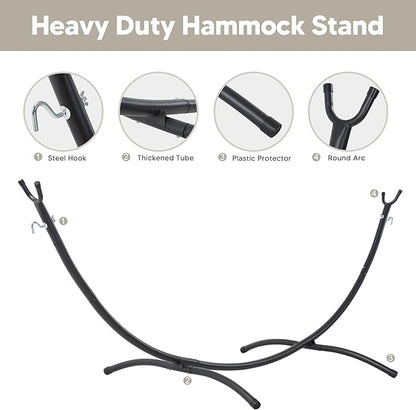 SUNCREAT Portable Outdoor Hammock with Stand Included, Double Hammock with Tassel for Outside, Beige