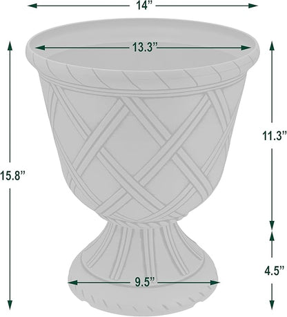 Arcadia Garden Products PL61GD Lattice Plastic Garden Urn, Classic Decorative Garden Pot Planter for Indoor and Outdoor Plants, Gold