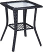 VINGLI Outdoor Side Table with Storage Wicker Patio Side Table, Tempered Glass Top End Table for Balcony Porch Deck (Black)