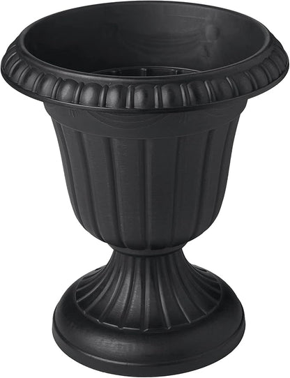 Arcadia Garden Products PL20BK Classic Traditional Plastic Urn Planter, Indoor or Outdoor Garden Decor, Flower Pot Vase 10x12 - Black