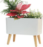 13.5 Inch Indoor Decorative Planter Pot with Solid Wood Legs, Self Watering Pots with Water Shortage Alarm Plant Pot for Modern Flower Planter for Home & Garden(White)