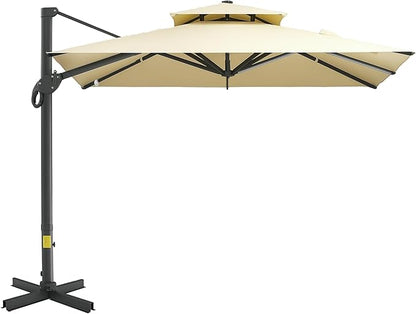 Outsunny 10ft Offset Patio Umbrella, Hanging Cantilever Umbrella, Square Shape, Aluminum Cross Base, Tilt, 360-Degree Rotation