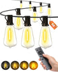 Outdoor Patio String Lights: 50Ft 15M Outside Waterproof Light - Remote Dimmable ST38 Shatterproof Bulb Connectable Hanging Outdoor Electric Lighting - Backyard Yard Gazebo Porch Party