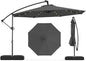 Tangkula 10ft Solar LED Patio Umbrella with Base, Offset Cantilever Outdoor Umbrella with 32 LED Lights, Infinite Tilt, 360 Degree Rotation, Crank Handle for Pool Deck Garden Backyard (Gray)