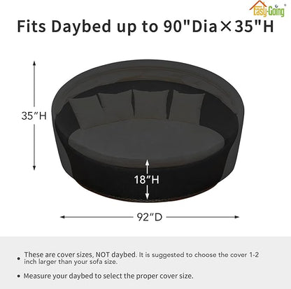 Easy-Going Heavy Duty 600D Outdoor Daybed Cover 92 Inch UV Resistant Patio Round Sofa Cover Waterproof Outdoor Canopy Daybed Sofa Cover with Air Vent 92" Dia x 35"/18" H, Black
