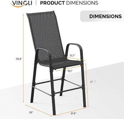 VINGLI Set of 2 Stackable Outdoor Bar Stools – Sling Chairs with High Back & Armrests, for Lawn, Garden, Bar, Black