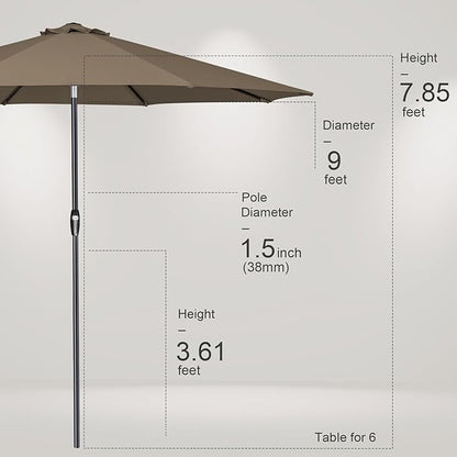 Tempera Patio Market Outdoor Table Umbrella with Auto Tilt and Crank, Large Sun Umbrella with Sturdy Pole & Fade Resistant Canopy, Easy to Set