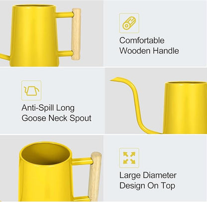 Watering Can Indoor Plants, 35 oz/1000 ml Metal Stainless Steel Watering Can Pot with Long Spout for Indoor House Plants Bonsai Outdoor Garden Flower Decorative (Yellow)