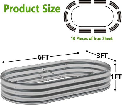 zizin 2 Pack Oval Galvanized Raised Garden Bed Kit 6x3x1ft Large Metal Planter Box for Outdoor Vegetables, Silver