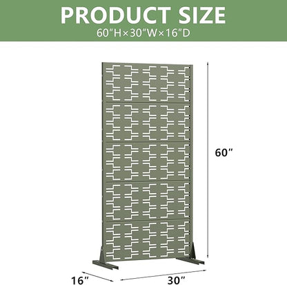 Casaphoria Metal Privacy Screen Outdoor, 60" x 30" W Freestanding Decorative Privacy Screen for Patio Deck Balcony Garden with Stable Base, Green-Brick