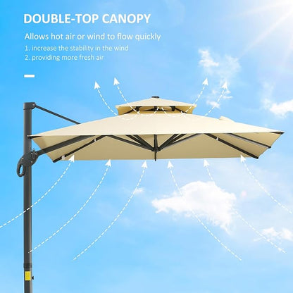 Outsunny 10ft Offset Patio Umbrella, Hanging Cantilever Umbrella, Square Shape, Aluminum Cross Base, Tilt, 360-Degree Rotation