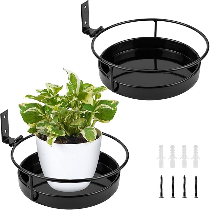 ARTORA Wall Mounted Plant Holder, 2 Pack Metal Flower Pot Wall Hanging Shelf Black Indoor Outdoor Decorative Floating Shelves Planter Hanger Racks for Bedroom Living Room Porch Balcony Decor