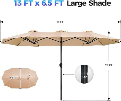 SUPERJARE 13FT Outdoor Umbrella for Patio, Double sided Pool Umbrellas with Fade Resistant Canopy, Large Table Umbrella for Deck, Market, Backyard - Beige