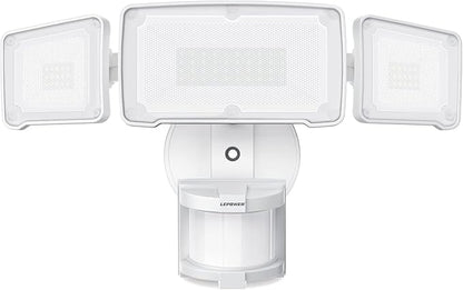 LEPOWER LED Security Lights Motion Sensor Light Outdoor, 38W 4200LM Light, 5500K, IP65 Waterproof, 3 Head Detected Flood Light for Garage, Yard, Porch (White)