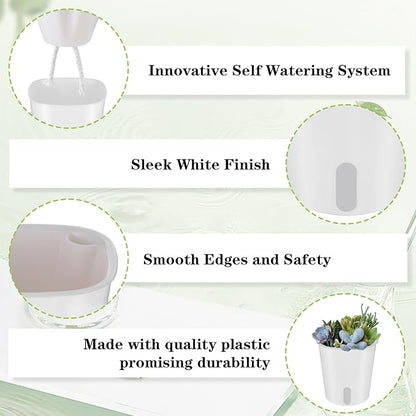 24 Pcs Self Watering Pots for Indoor Plants, 3 Inch White Plastic Self Watering Planters with Water Level Indicator - Perfect for Succulents