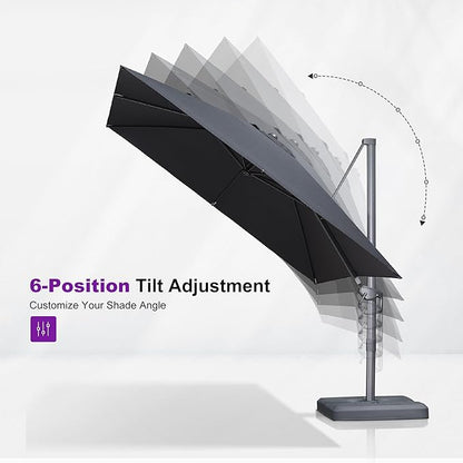 PURPLE LEAF 10 FT Cantilever Patio Umbrella with Base Outdoor Aluminum Offset Square Umbrella with 3 Years Fade Resistance Recycled Fabric and 360-degree Rotation for Deck Pool Gard, Mist Grey