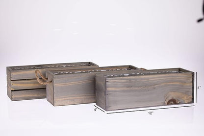 Wood Planter Box with Wine Crate Styled, 12x4 Inch Rectangular, Rustic Barn Wood, Plastic Liner, Wedding Flowers Holder, Home and Venue (12x4 Wine Crate Set of 4, Natural)