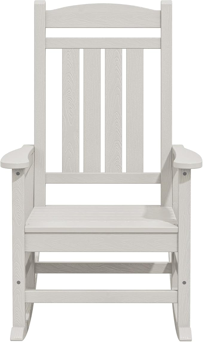 Oversized HDPE Outdoor Rocking Chair, Ivory White, 350 lb Capacity