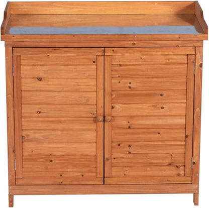 GDLF Outdoor Garden Patio Wooden Storage Cabinet Furniture Waterproof Tool Shed with Potting Benches Outdoor Work Station Table (Natural)