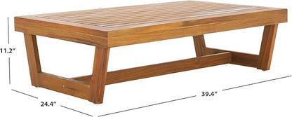 SAFAVIEH Outdoor Patio Furniture Collection Lynn Natural Brown Slatted Top Solid Wood Coffee Table (PAT7330A)