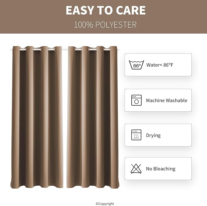 Waterproof Outdoor Curtain W52 x L84 - Grommet Top Sunlight Blocking Window Treatment Drapes Blackout Curtains for Home Bedroom Living Room Outdoor Patio Porch Pergola (Camel Brown, 2 Panels)