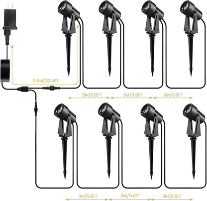 Low Voltage Landscape Lighting,8 Pack Outdoor LED Landscape Spotlights with Transformer 27V Garden Lights Pathway Lights IP65 Waterproof 3000K Warm White