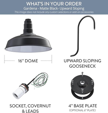 Wall Lights with 16-Inch Dome, Matte Black Steel Farmhouse Barn Style