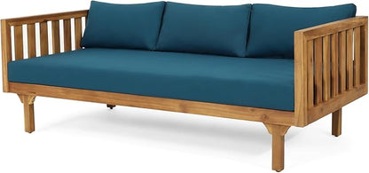 Claremont Outdoor 3 Seater Daybed with Cushions - Acacia Wood - Teak/Dark Teal