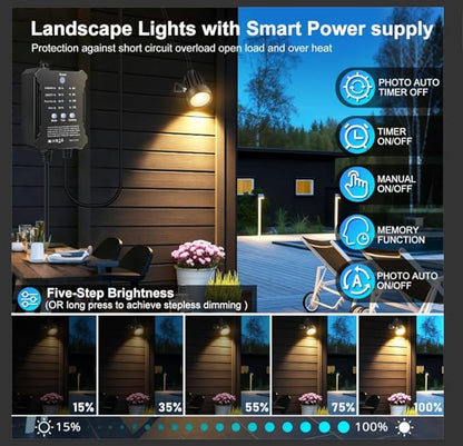 Plug and Play Low Voltage Landscape Lighting Kit, 8-Pack Wired Landscape Lights with Smart Transformer, Warm White Waterproof Outdoor LED SpotLights for Yard, Garden, Pathway, Tree