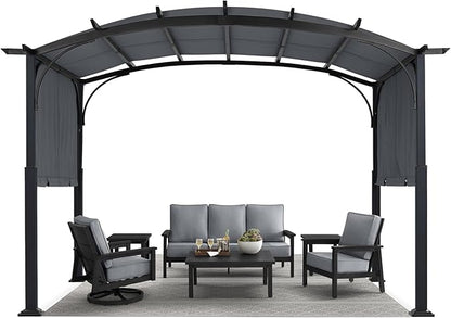 MASTERCANOPY 10x12ft Outdoor Retractable Pergola with Sun Shade Canopy Patio Metal Garden Pergola,Dark Grey