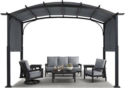 MASTERCANOPY 10x12ft Outdoor Retractable Pergola with Sun Shade Canopy Patio Metal Garden Pergola,Dark Grey