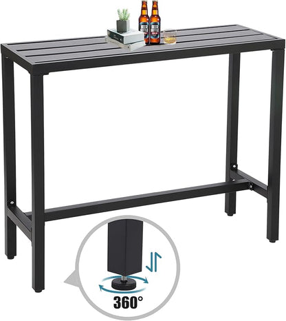 Outdoor Bar Table, Patio Console Pub Height Tables with Powder Coated Steel Frame, Weather Resistant Waterproof Top for Hot Tub, Balcony, Garden, Yard, Poolside (Black, 47" Narrow Bar Table)