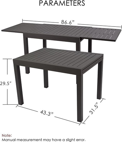 Kozyard Villa Expandable Patio Dining Table - Adjustable, Aluminum Outdoor Furniture for 4-6 Person, Perfect for Backyard, Porch, Deck, Garden - Brown, 43"- 86"