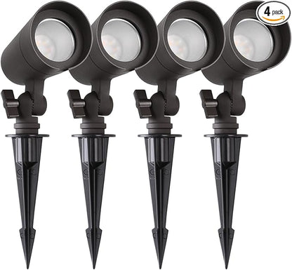 3CCT LED Landscape Lights with Connectors, 12V Low Voltage, 3000K/4000K/5000K Selectable, 3W, 200LM, Outdoor Waterproof Garden Pathway Lights Wall Tree Flag Spotlights with Spike Stand, 4 Pack