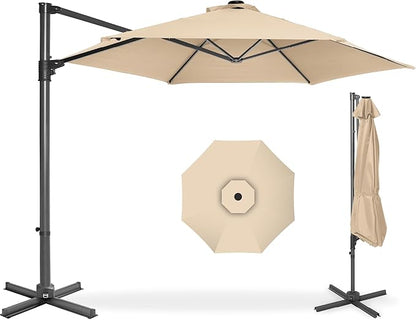 Best Choice Products 10ft Offset Cantilever Hanging Market Patio Umbrella, Smooth 360° Rotation, 8 Sturdy Ribs, Easy Adjustment - Sand