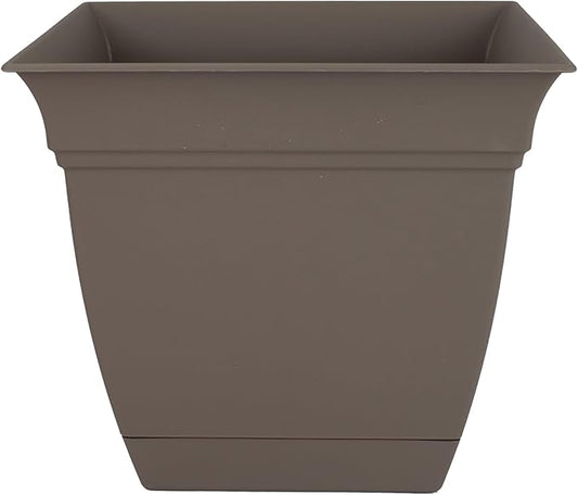 The HC Companies Eclipse Square Plastic Planter w/Attached Saucer - Outdoor & Indoor Plant Pot with Drainage Holes - Lightweight, UV-Resistant Plastic Pots for Plants (6" Cappuccino, Pack of 1)